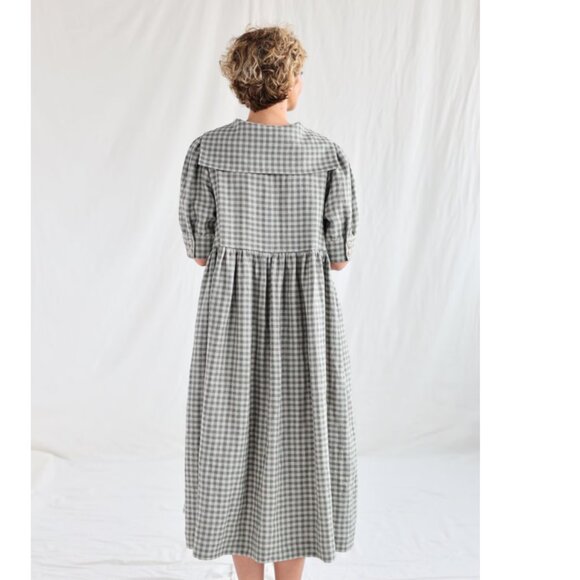 Sailor collar gingham linen dress - Picture 3 of 5